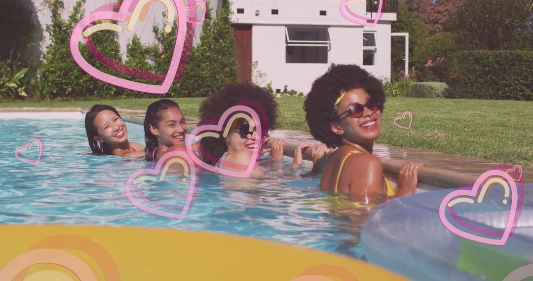 Group of Women Enjoying Summer Pool Playful Vibe