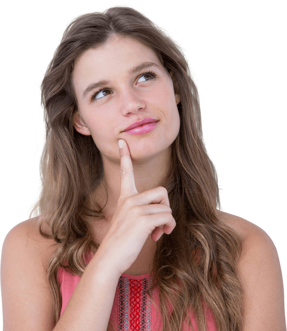Thoughtful Young Woman with Transparent Background Pondering