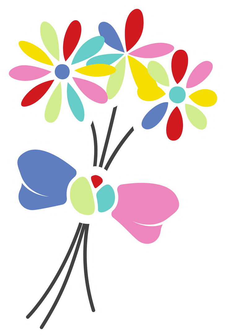 Vibrant Spring Daisy Bouquet with Ribbon on Transparent Background