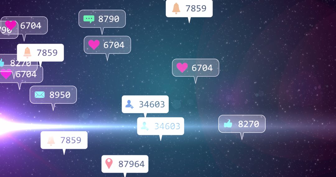 Social Media Notification Icons Floating in Cosmic Space