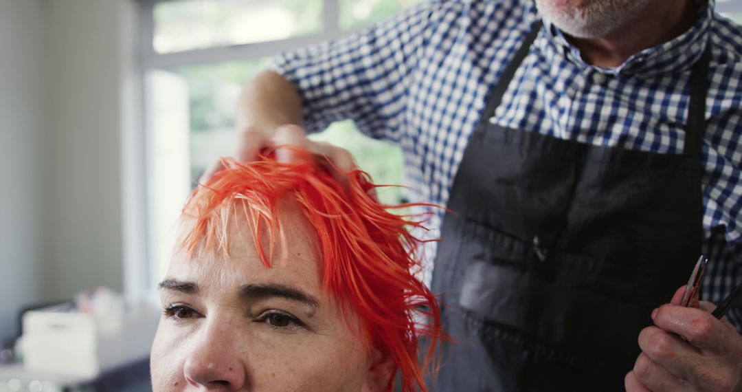 Man with Bright Red Hair Getting a Haircut by Barber - Free Images, Stock Photos and Pictures on Pikwizard.com