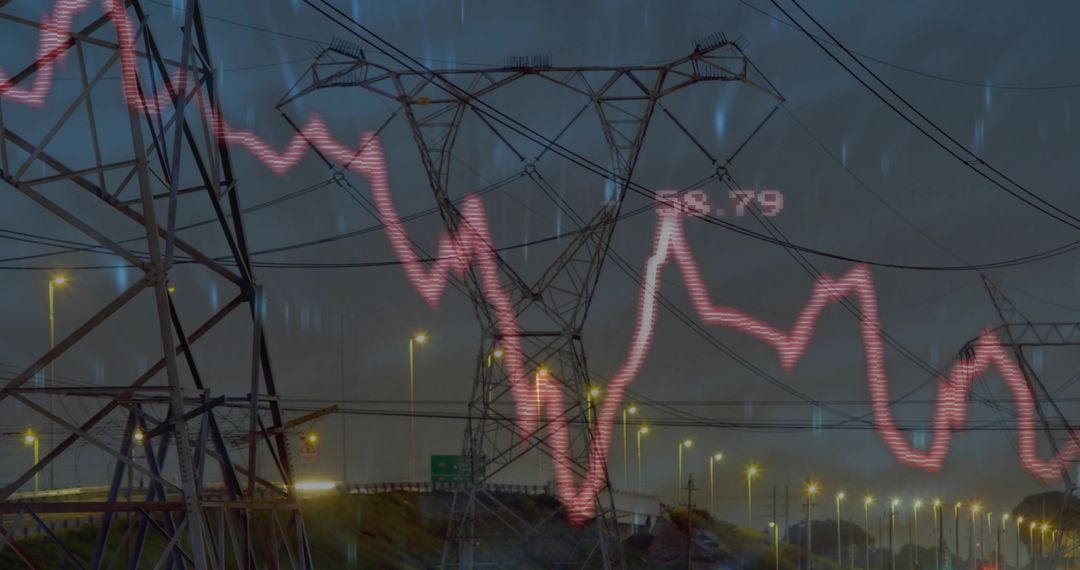 Electricity Pylons with Declining Graph in Moody Night Setting
