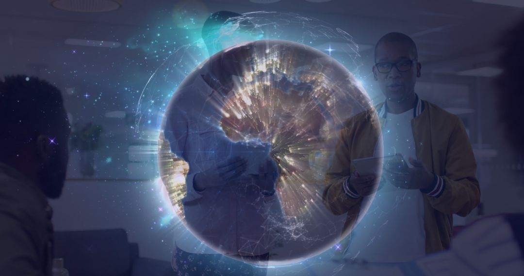 Holographic Globe Illustrating Global Digital Connections