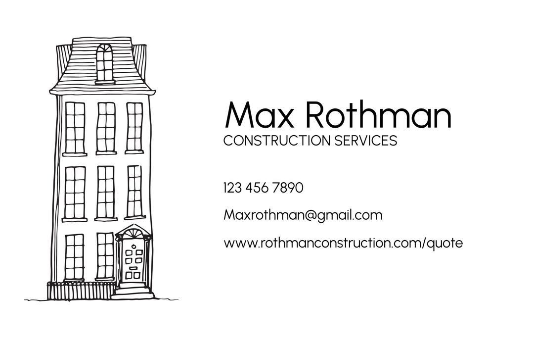 Minimalist Construction Services Business Card Design with Hand-Drawn House Sketch - Download Free Stock Templates Pikwizard.com