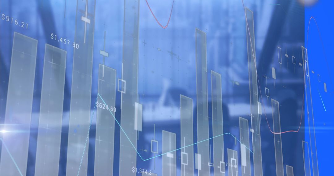Financial Charts and Data Overlay Desk Analysis Scene