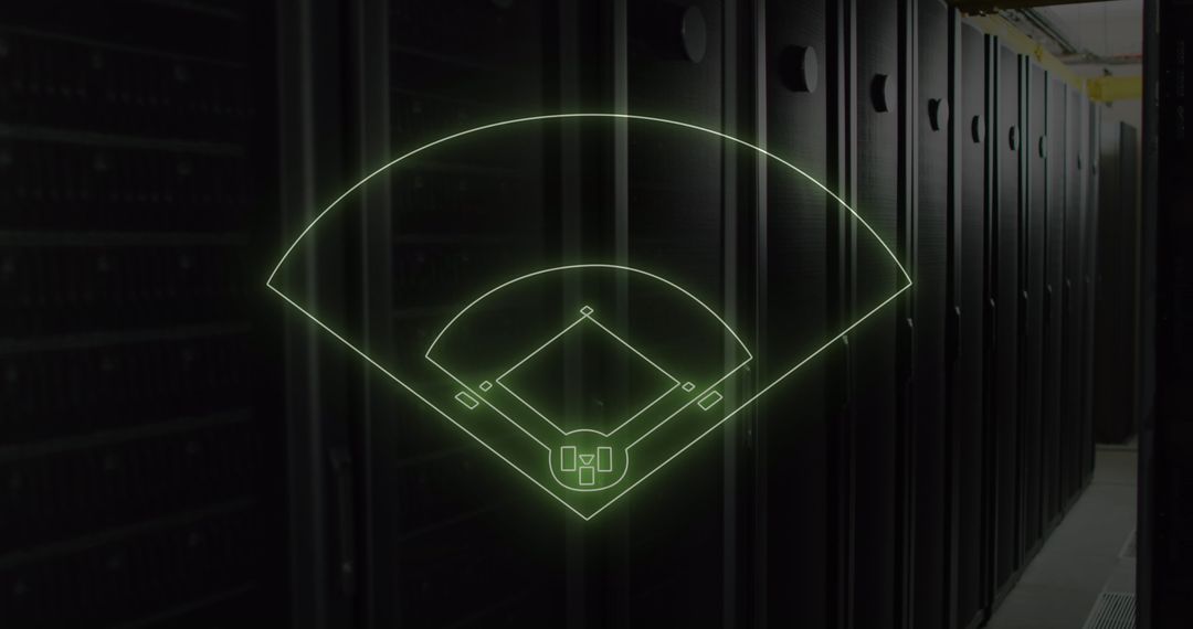 Futuristic Baseball Field Overlay on Data Servers