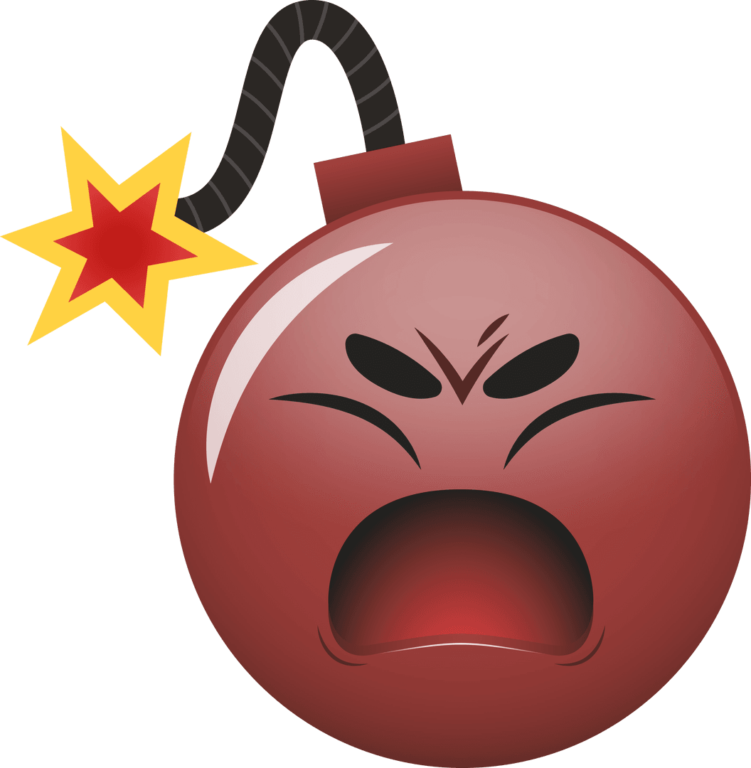 Scared Bomb Illustration with Lit Fuse on Transparent Background