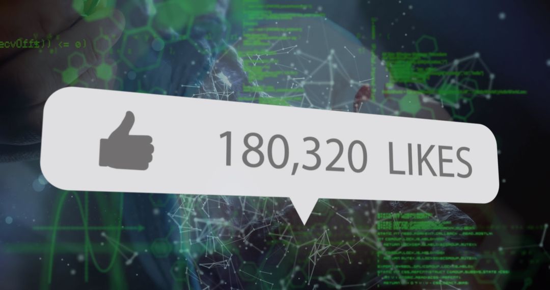 Digital Thumbs Up Sign with Many Likes on Futuristic Cyber Background
