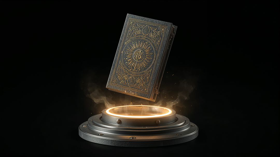 Golden Antique Book Floating in Luminous Mystical Aura