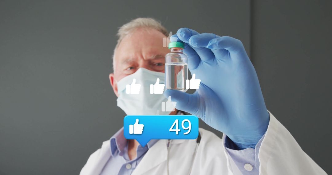 Scientist Evaluating Vial with Positive Social Media Reactions