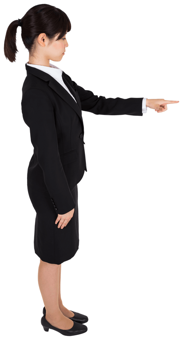 Asian Businesswoman Pointing Sideways on Transparent Background