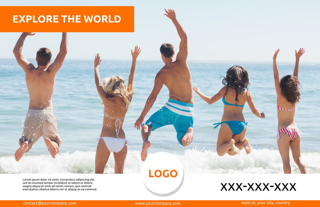 Joyful Children Leaping into Waves Promoting Fun Beach Adventures