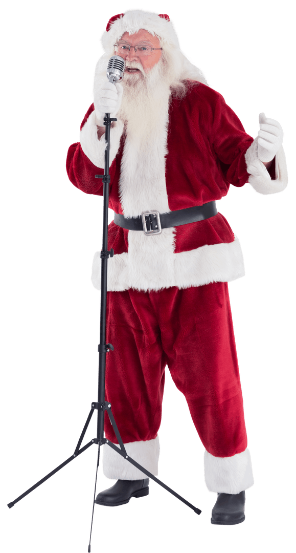 Transparent Santa Singing into Retro Microphone Festive Enthusiasm