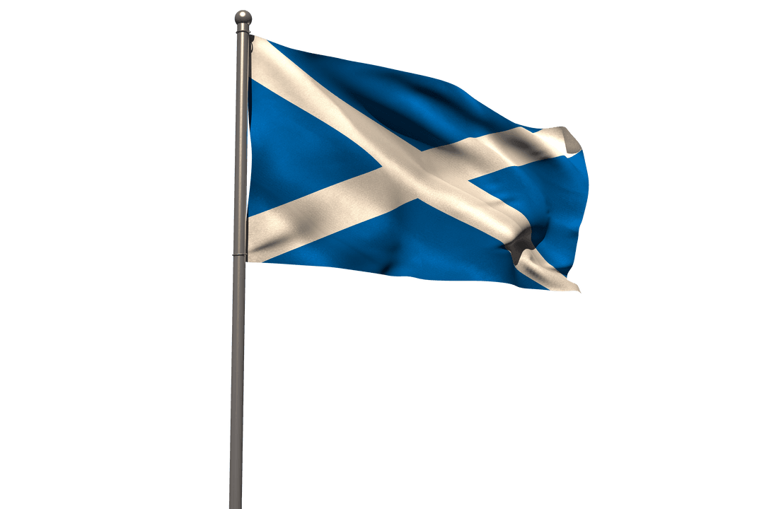 Scottish Saltire Flag Waving with Transparent Background