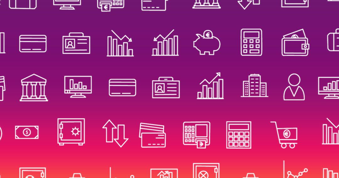 Collection of Business and Finance Icons on Gradient Background