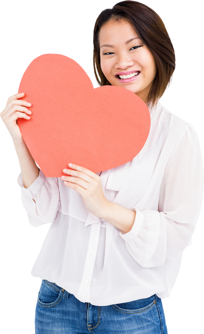 Transparent Background Smiling Asian Woman Holding Heart Shape Paper - Download Free Stock Images Pikwizard.com