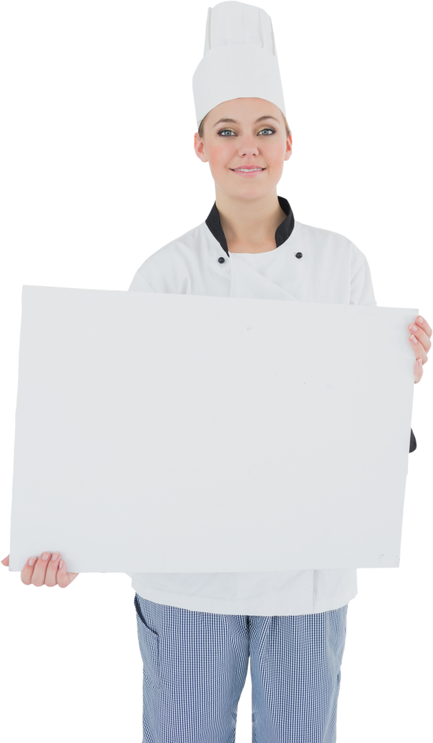 Transparent Female Chef Holding Blank Sign Helping Display Content - Download Free Stock Images Pikwizard.com