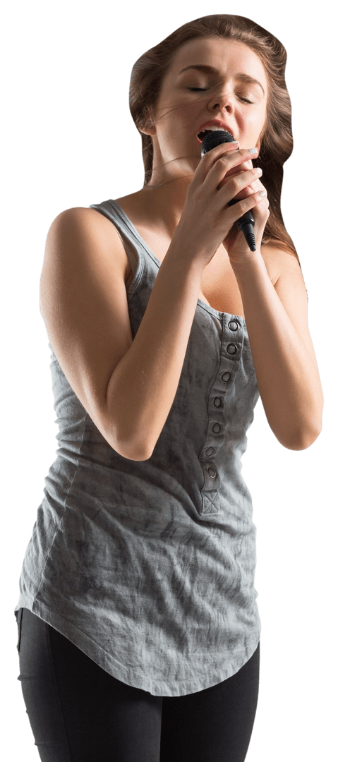 Young Girl Singing Passionately With Transparent Background