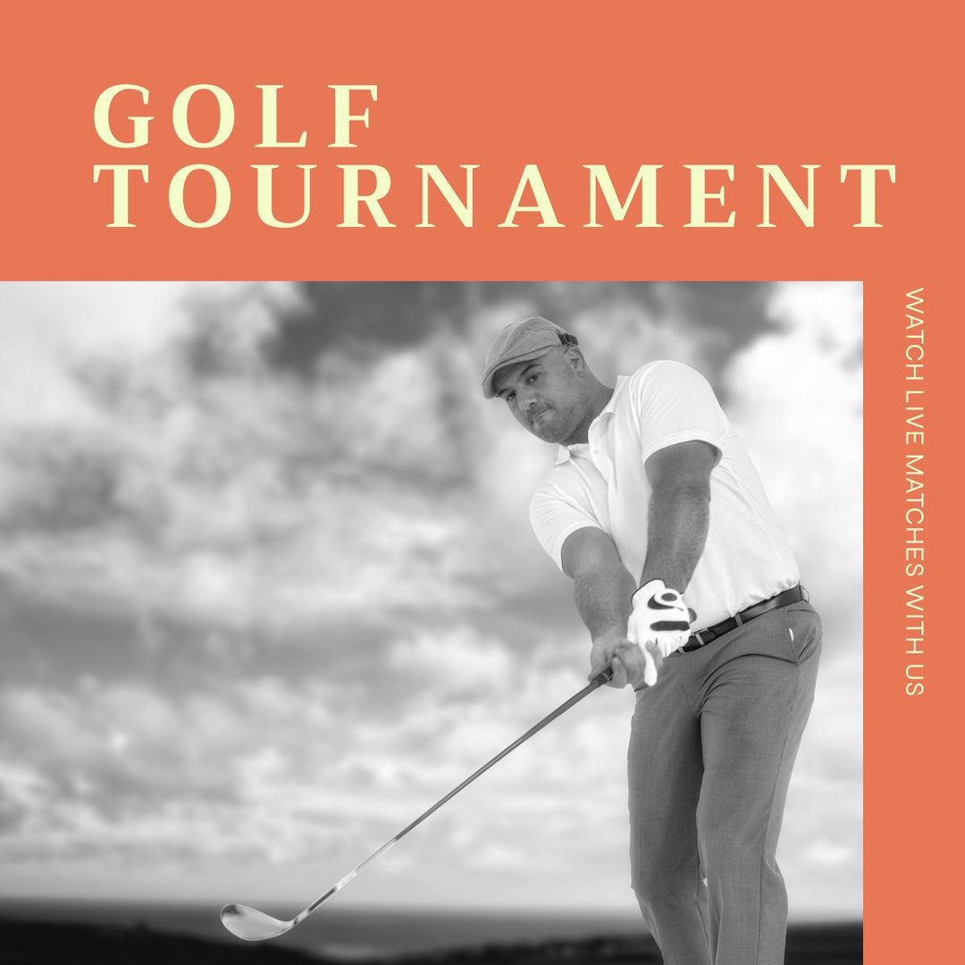 Caucasian Male Golf Player Mid-Swing Promoting Golf Tournament - Download Free Stock Templates Pikwizard.com