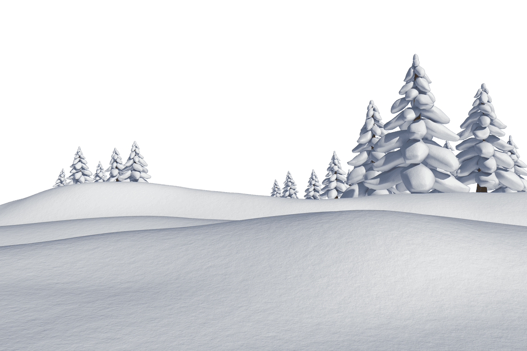 Tranquil Winter Landscape with Snow-Covered Fir Trees on Transparent Background