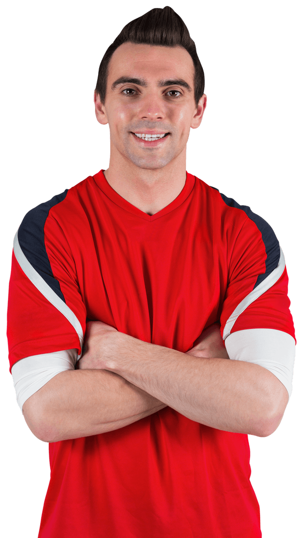 Cheerful Man in Red Sportswear with Transparent Background