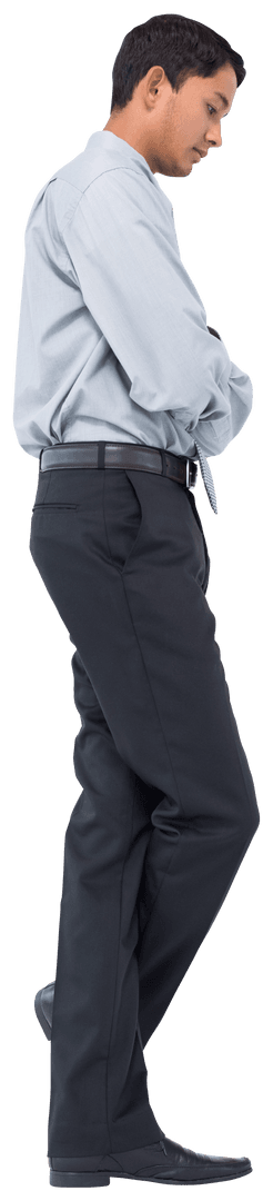 Biracial Businessman Standing Pensive on Transparent Background