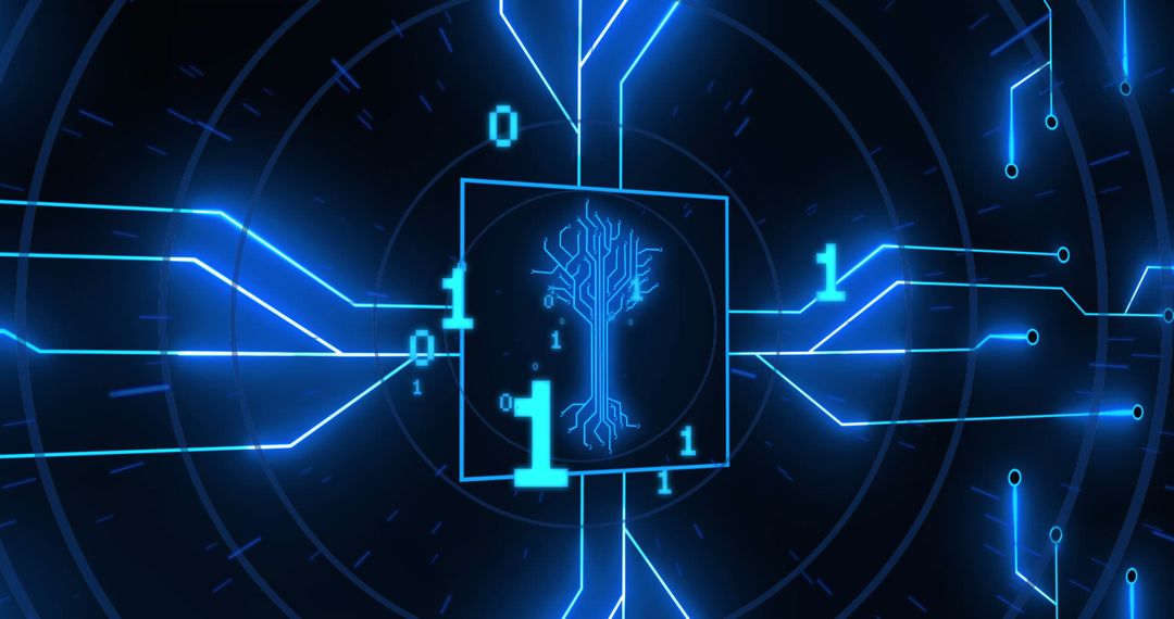 Futuristic digital circuit with binary code in virtual space