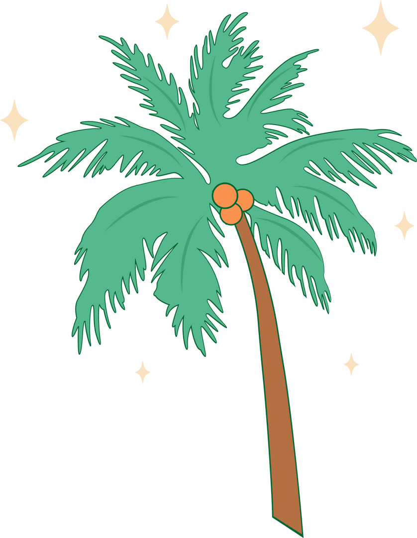 Cartoon Palm Tree with Sparkles on Transparent Canvas