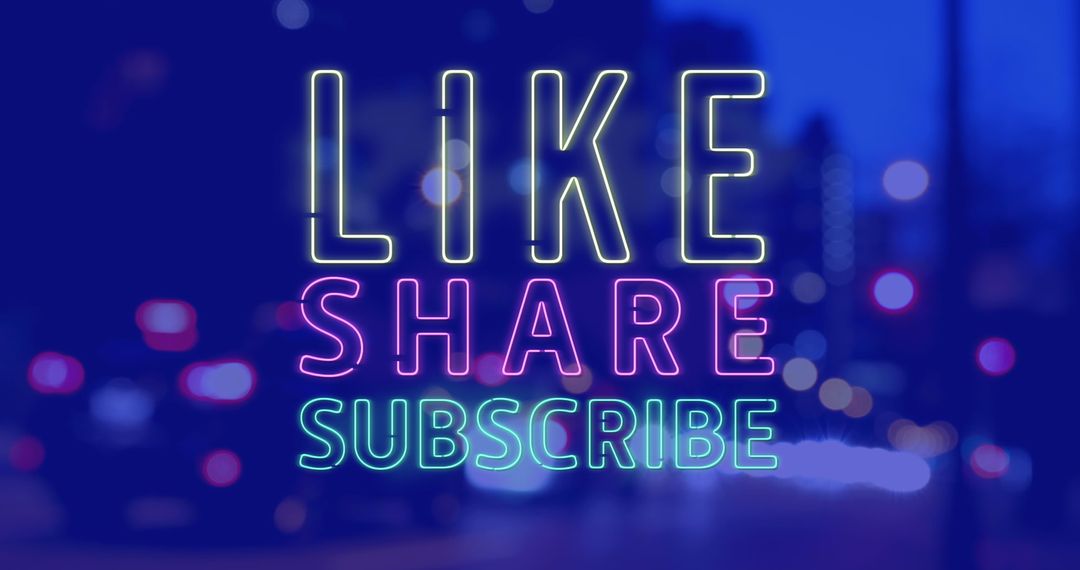 Bright Like Share Subscribe Message Over Cityscape