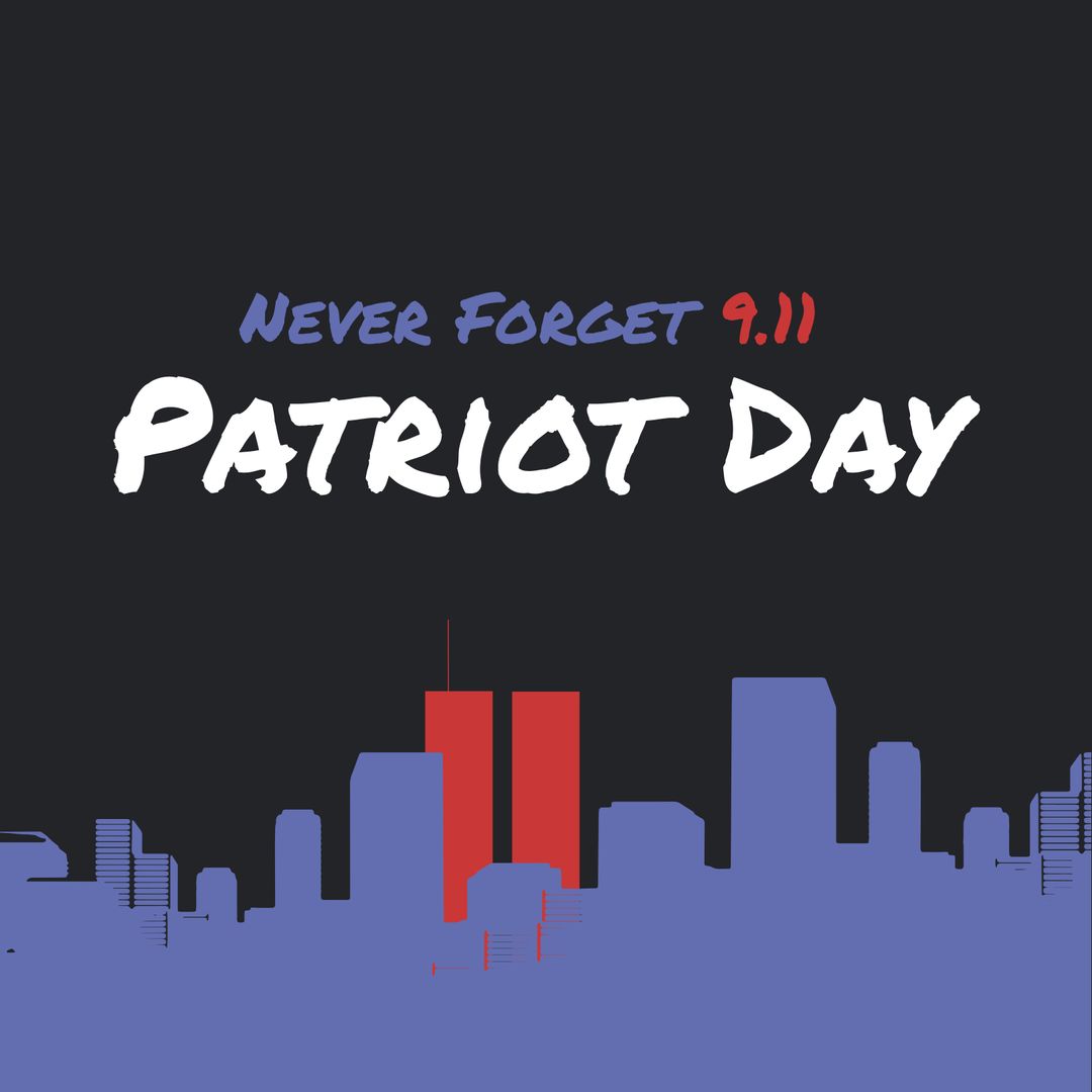 Patriot Day Tribute with Twin Towers Silhouette and Memorial Text
