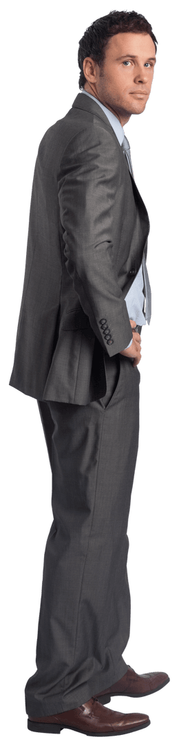 Confident Businessman in Suit Standing on Transparent Background