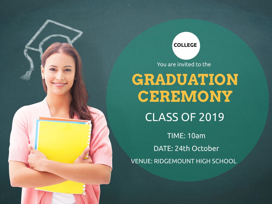 Graduation Invitation Template with Smiling Student Elements