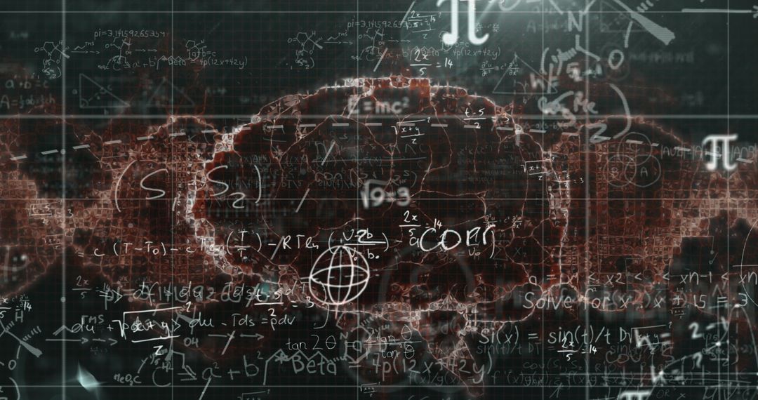 Conceptual Image of Brain with Scientific Symbols and Equations