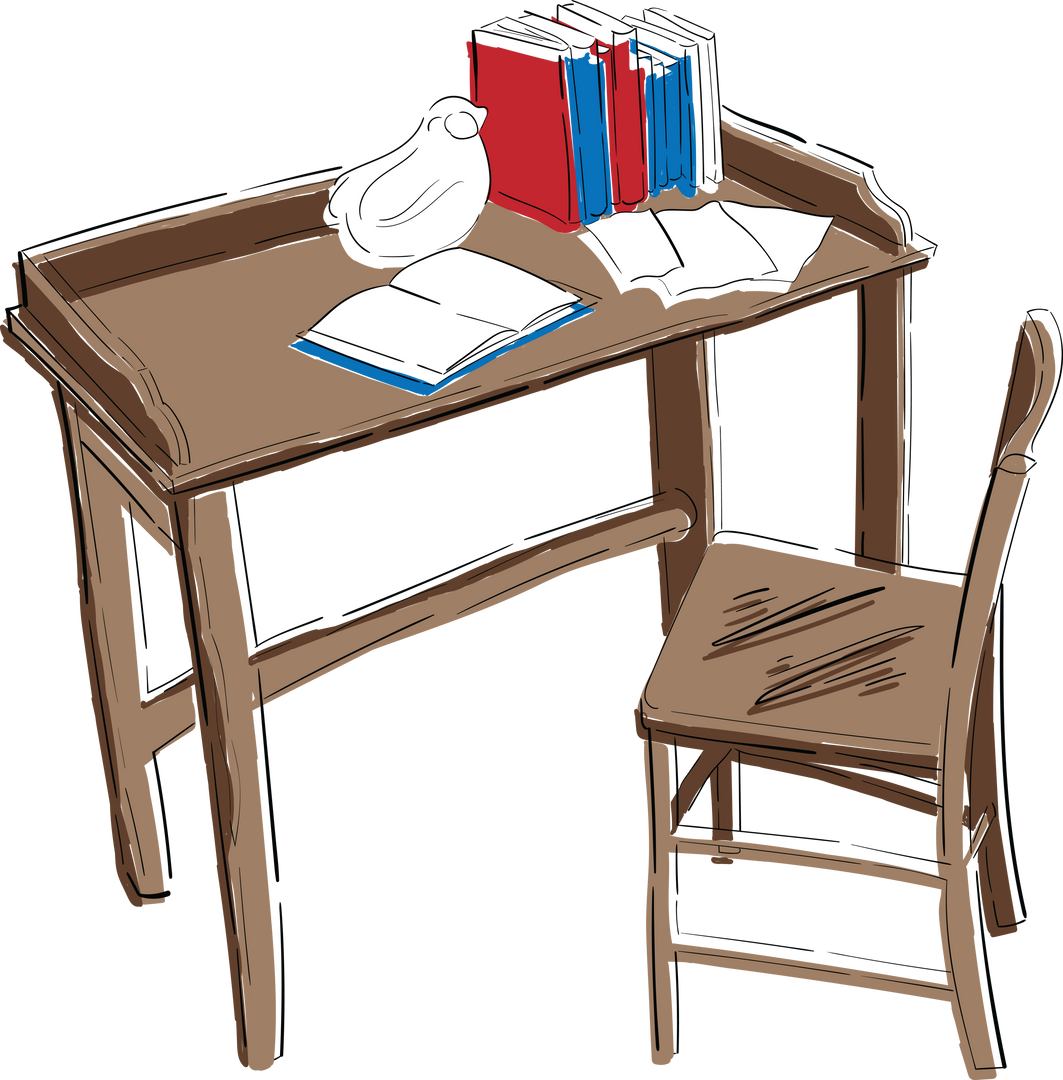 Transparent Illustration of Desk with Books and Open Pages - Download Free Stock Images Pikwizard.com