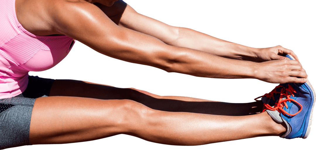 Transparent Woman Stretching in Ready-to-Run Pose