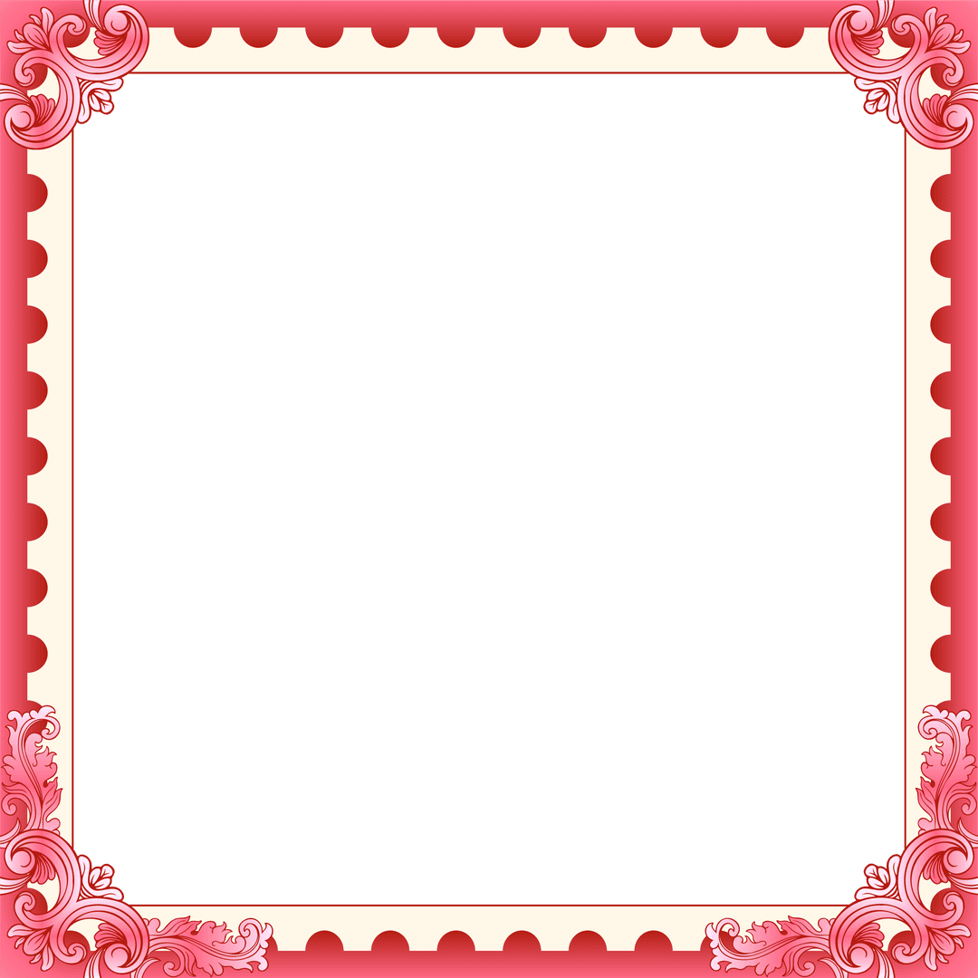 Vintage Art Deco Frame with Ornate Red and Pink Corners
