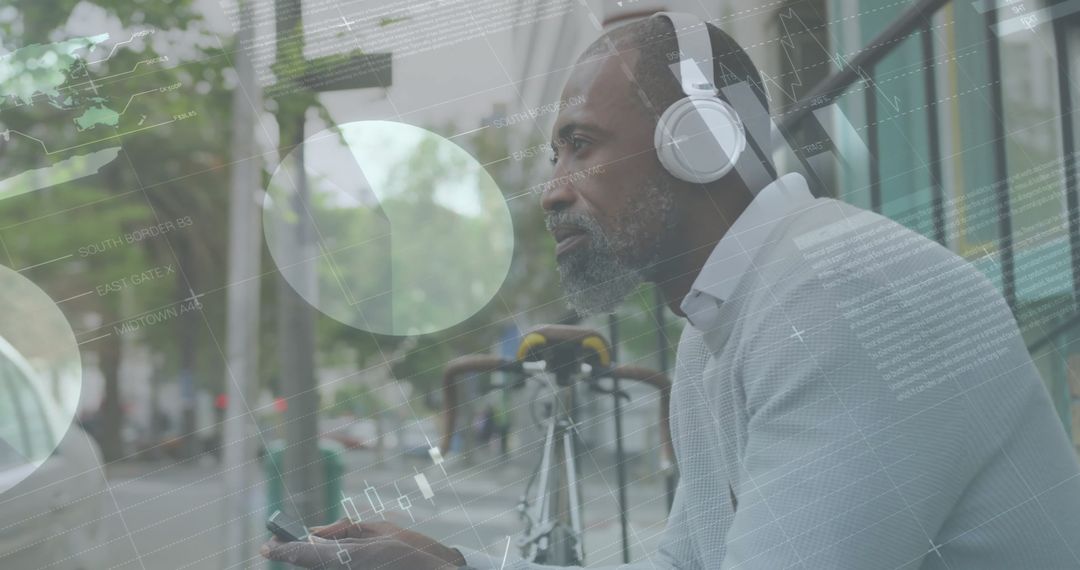 Man Listening to Music with Futuristic Data Overlay