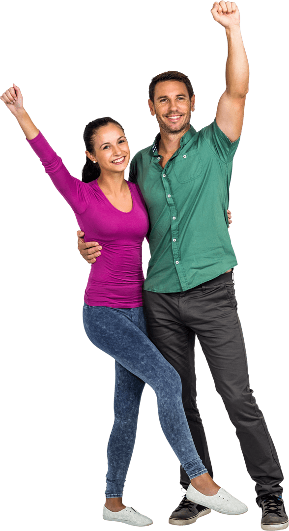 Joyful Couple Expressing Victory on Transparent Background