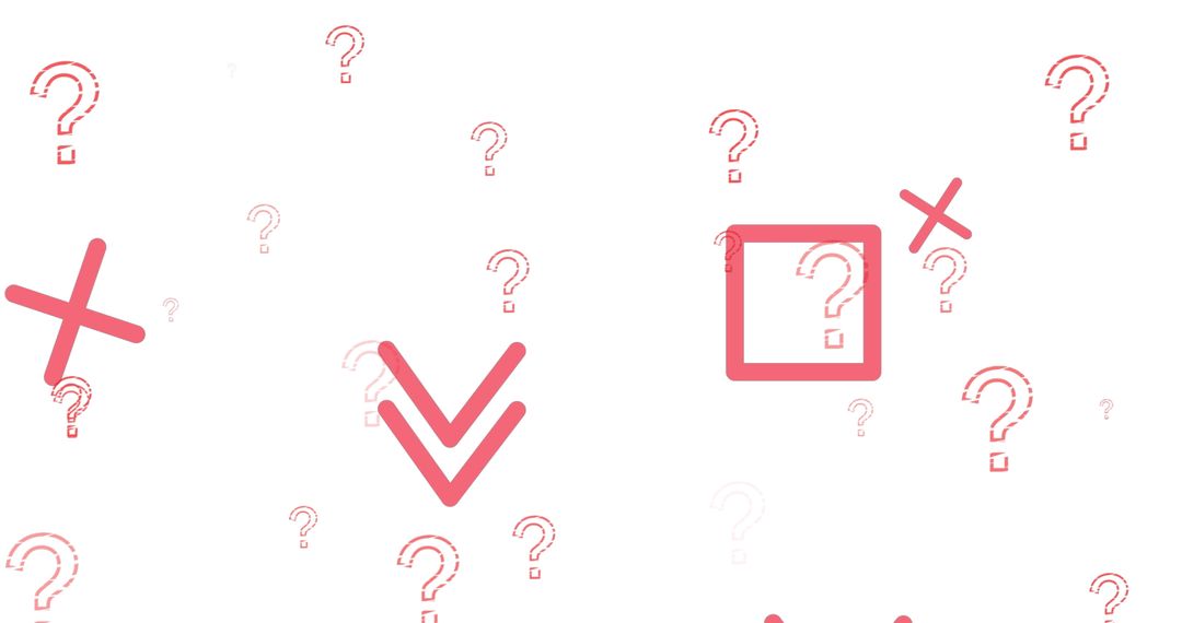 Digital Question Marks and Symbols on White Background