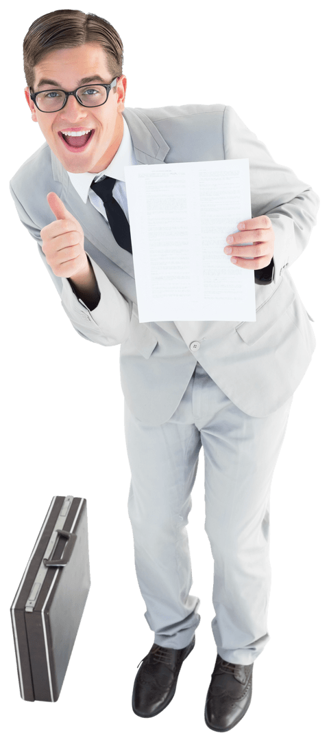 Transparent Enthusiastic Businessman Presenting Document