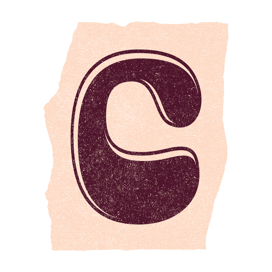 Rustic Letter C on Transparent Vintage Background