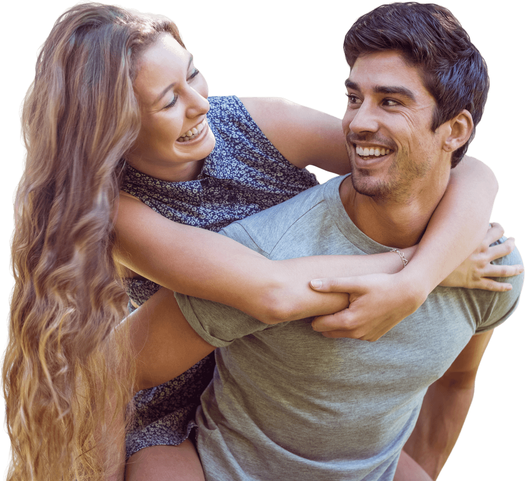 Happy Couple Playful Piggyback Ride with Transparent Background