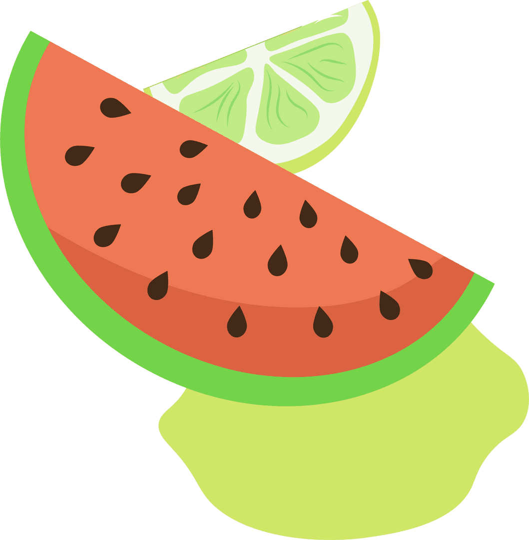 Transparent Float Watermelon Slice Overlaps Lime Dripping Freshness