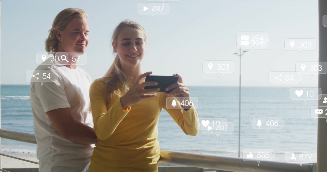 Couple Taking Selfies Ocean View Smart Notifications