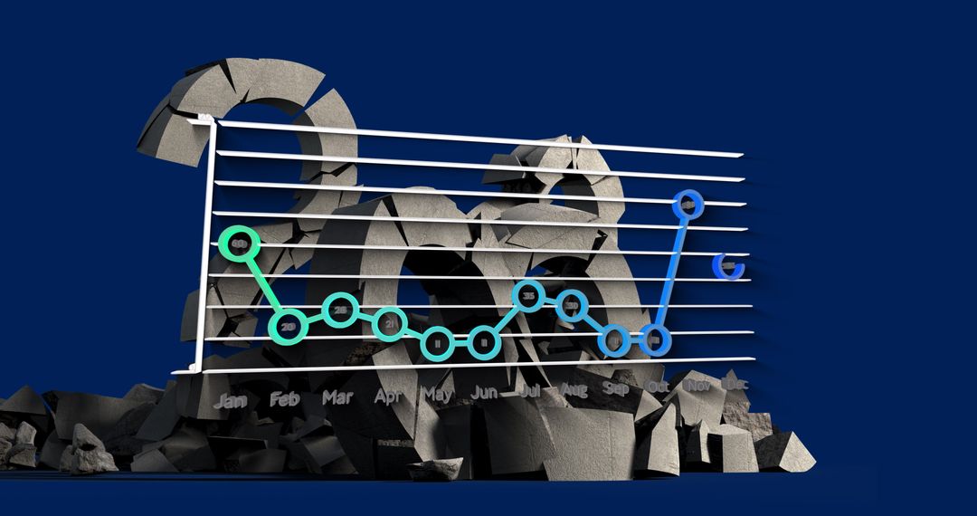 3D Line Graph with Cracked 2023 Structure Illustrating Data Analysis