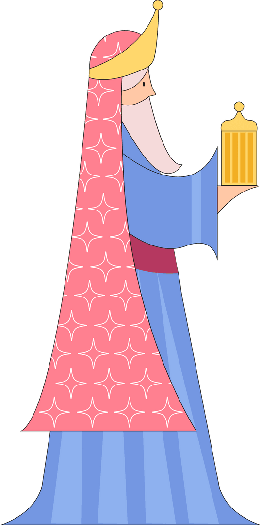 Majestic Bearded Figure in Regal Attire with Golden Jar Transparent