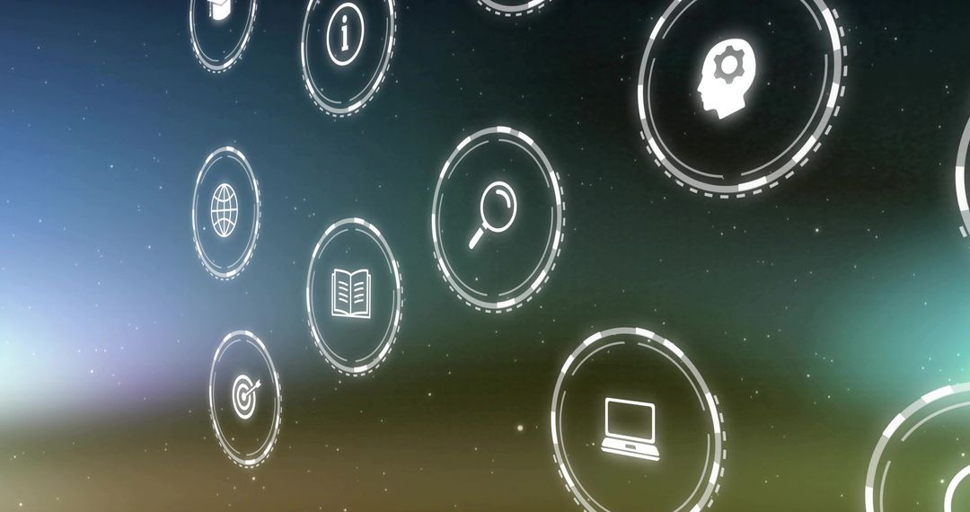 Holographic Floating UI Icons Drifting Through Starfield for Futuristic Data Interface