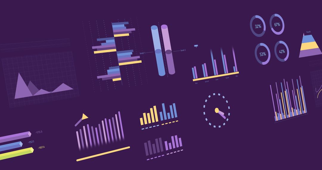 Colorful Data Visualizations on Dark Background Abstract Design