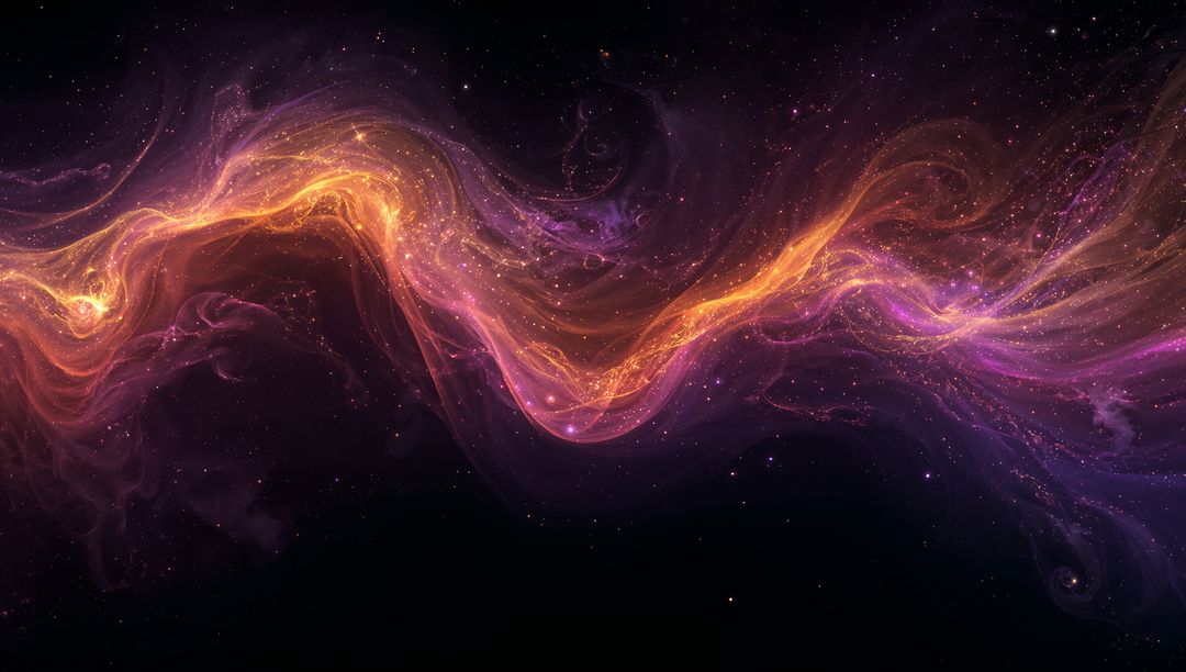 Sinuous Nebula Ribbon Streaming Across Starfield with Glowing Violet and Gold Filaments