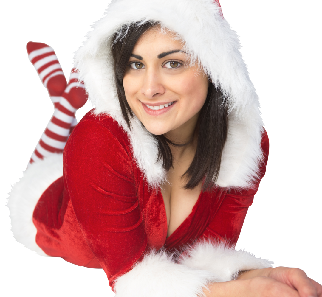 Smiling Woman in Festive Red Santa Outfit on Transparent Background - Download Free Stock Images Pikwizard.com